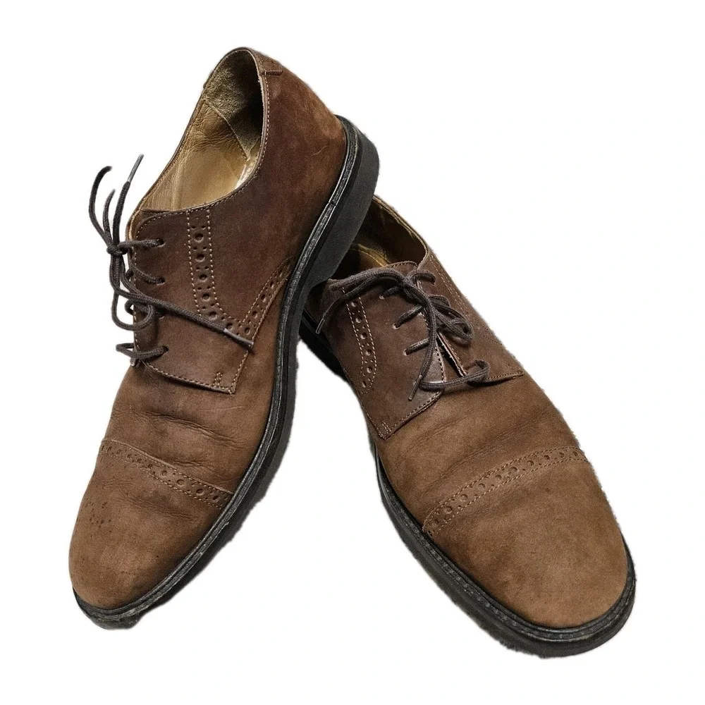 Johnston & Murphy Dress Shoes Mens 10M Brown Suede Cap‎ Toe Brogue Brazil Preppy